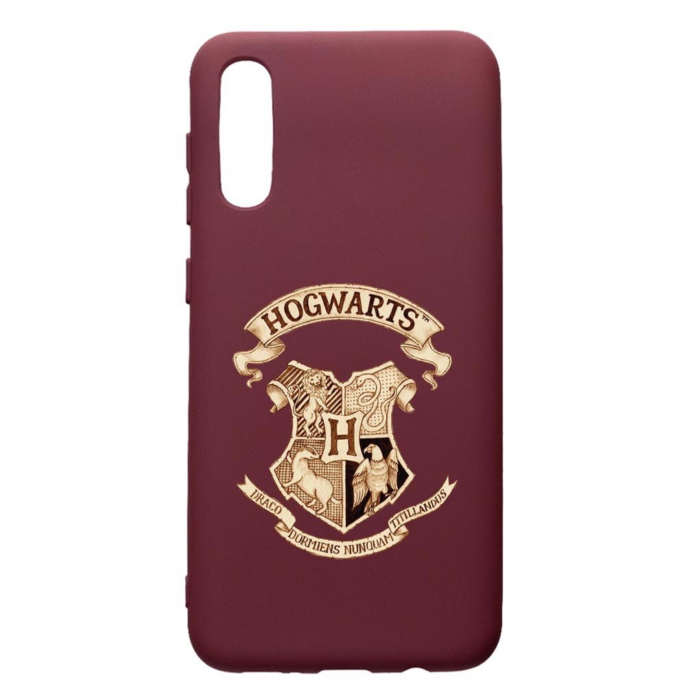 Husa Premium Silicon compatibila cu Samsung Galaxy A50, Hogwarts Harry Potter, cu interiorul din material textil, protectie camera, Burgundy, PBR852