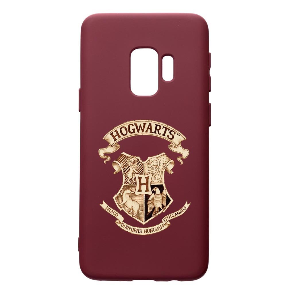 Husa Premium Silicon compatibila cu Samsung Galaxy S9, Hogwarts Harry Potter, cu interiorul din material textil, protectie camera, Burgundy, PBR852