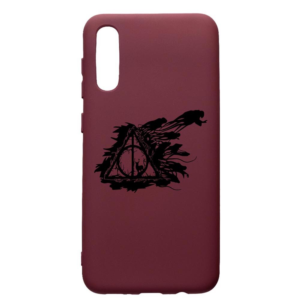Husa Premium Silicon compatibila cu Samsung Galaxy A30S, Harry Potter Deathly Hallows, cu interiorul din material textil, protectie camera, Burgundy, PBR854