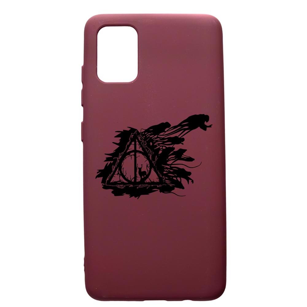 Husa Premium Silicon compatibila cu Apple iPhone 11 Pro Max, Harry Potter Deathly Hallows, cu interiorul din material textil, protectie camera, Burgundy, PBR854