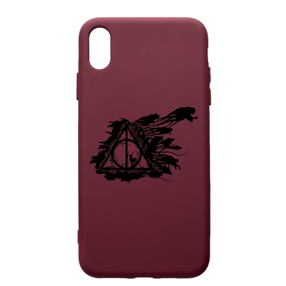 Husa Premium Silicon compatibila cu Apple iPhone XS Max, Harry Potter Deathly Hallows, cu interiorul din material textil, protectie camera, Burgundy, PBR854