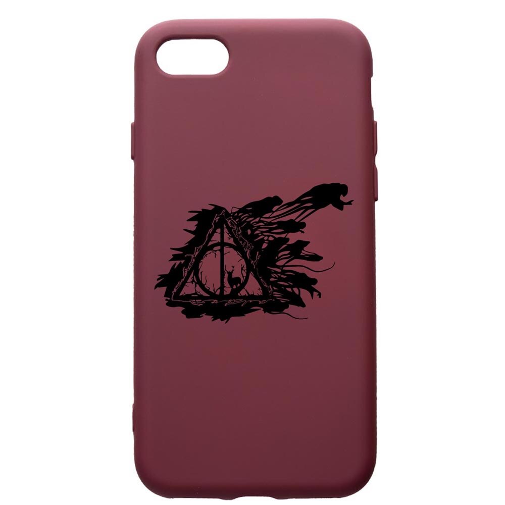 Husa Premium Silicon compatibila cu Apple iPhone SE 2 / iPhone 8 / iPhone 7, Harry Potter Deathly Hallows, cu interiorul din material textil, protectie camera, Burgundy, PBR854