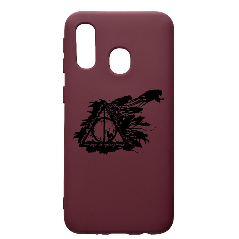 Husa Premium Silicon compatibila cu Samsung Galaxy A20E, Harry Potter Deathly Hallows, cu interiorul din material textil, protectie camera, Burgundy, PBR854