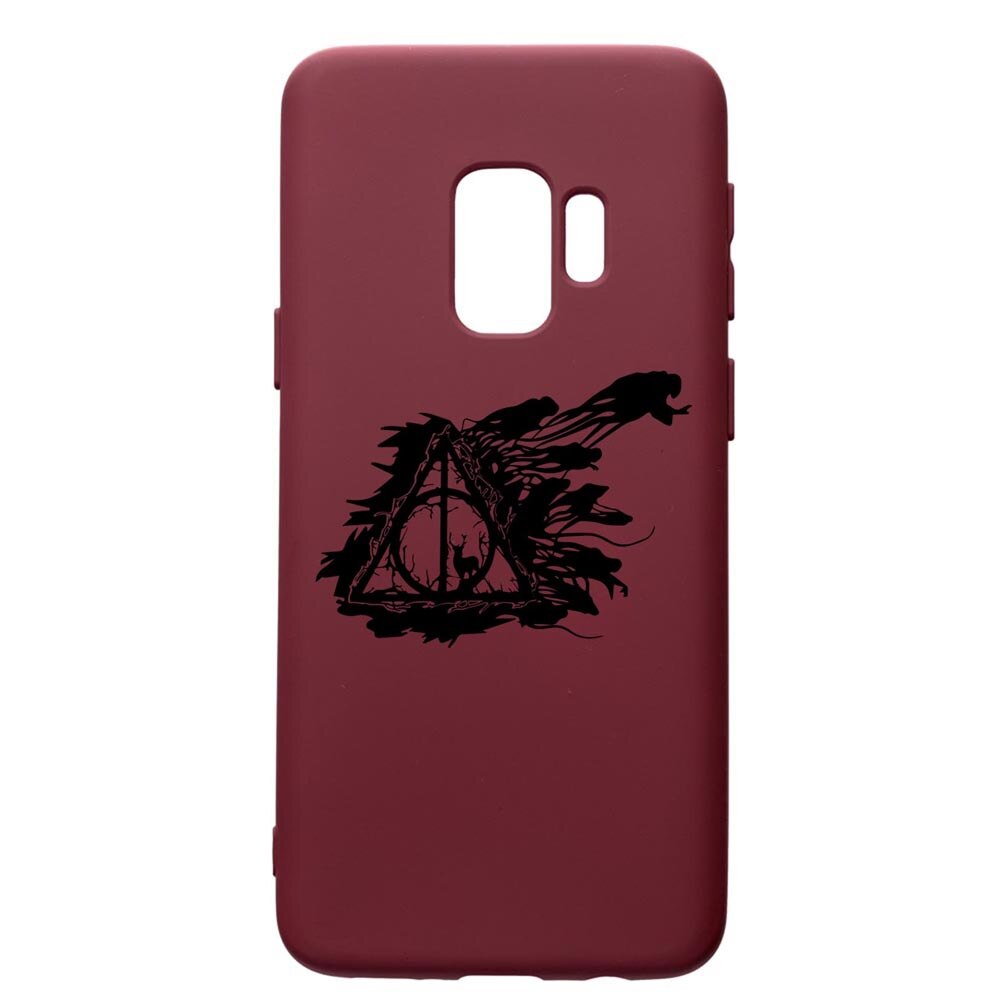 Husa Premium Silicon compatibila cu Samsung Galaxy S9, Harry Potter Deathly Hallows, cu interiorul din material textil, protectie camera, Burgundy, PBR854