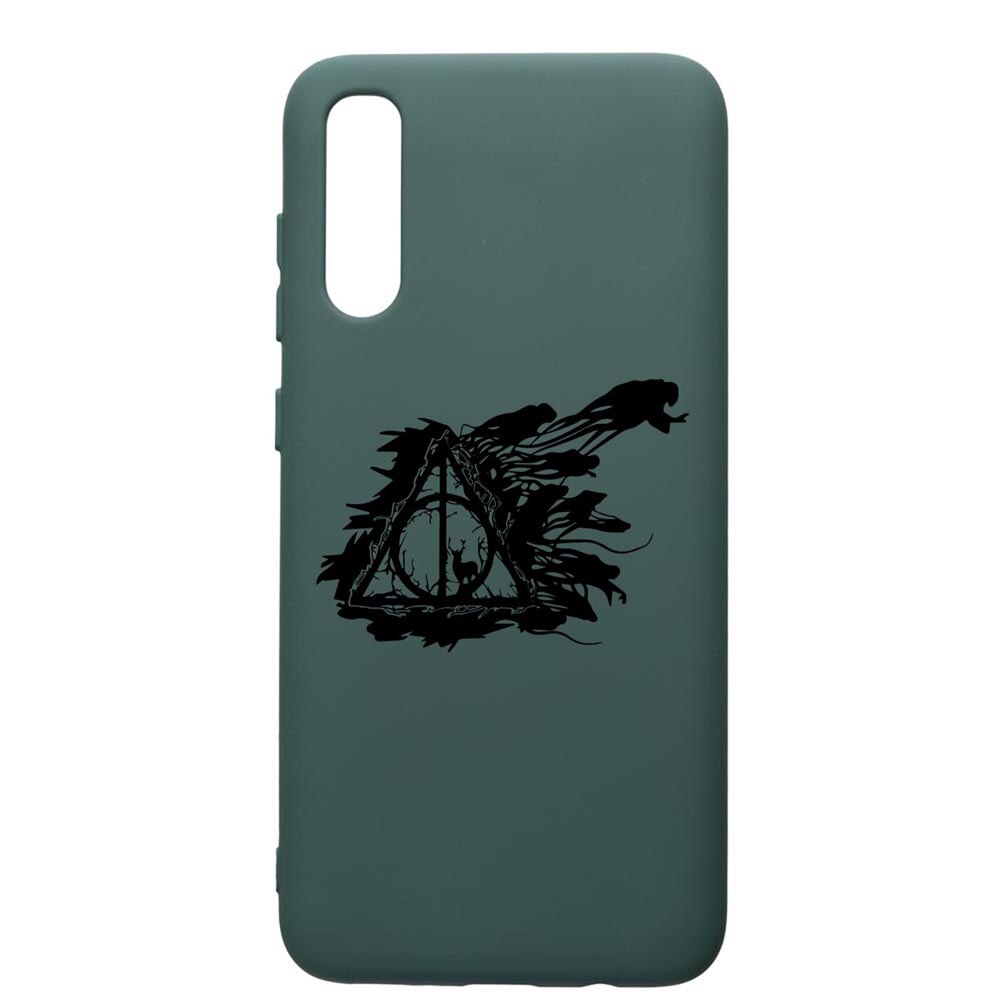 Husa Premium Silicon Compatibila Cu Samsung Galaxy A70, Harry Potter Deathly Hallows, cu interiorul din material textil, protectie camera, Forest Green, PFG854