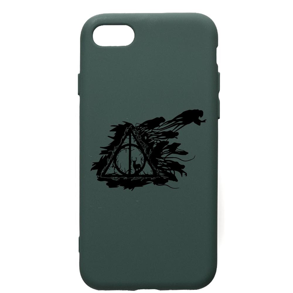 Husa Premium Silicon Compatibila Cu Apple iPhone SE 2 / iPhone 8 / iPhone 7, Harry Potter Deathly Hallows, cu interiorul din material textil, protectie camera, Forest Green, PFG854