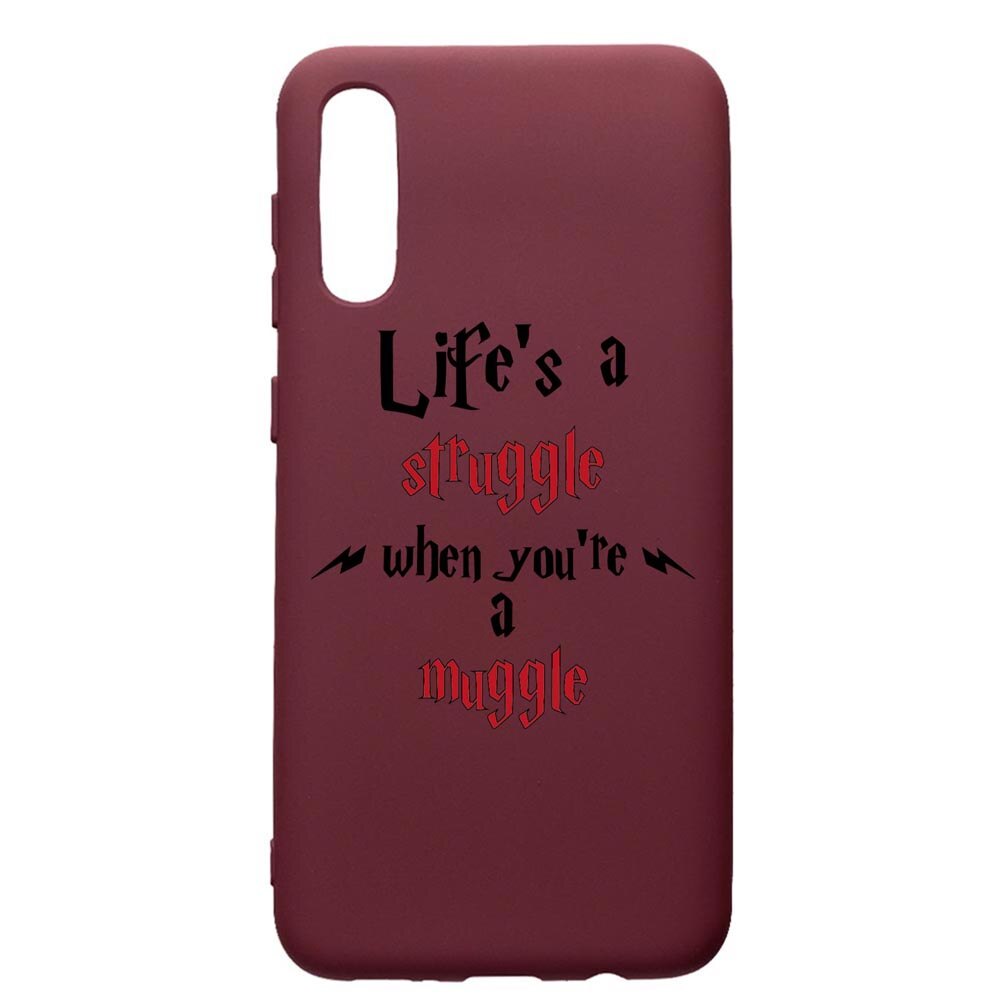 Husa Premium Silicon compatibila cu Huawei Y6 2019, Life Is A Struggle, cu interiorul din material textil, protectie camera, Burgundy, PBR857