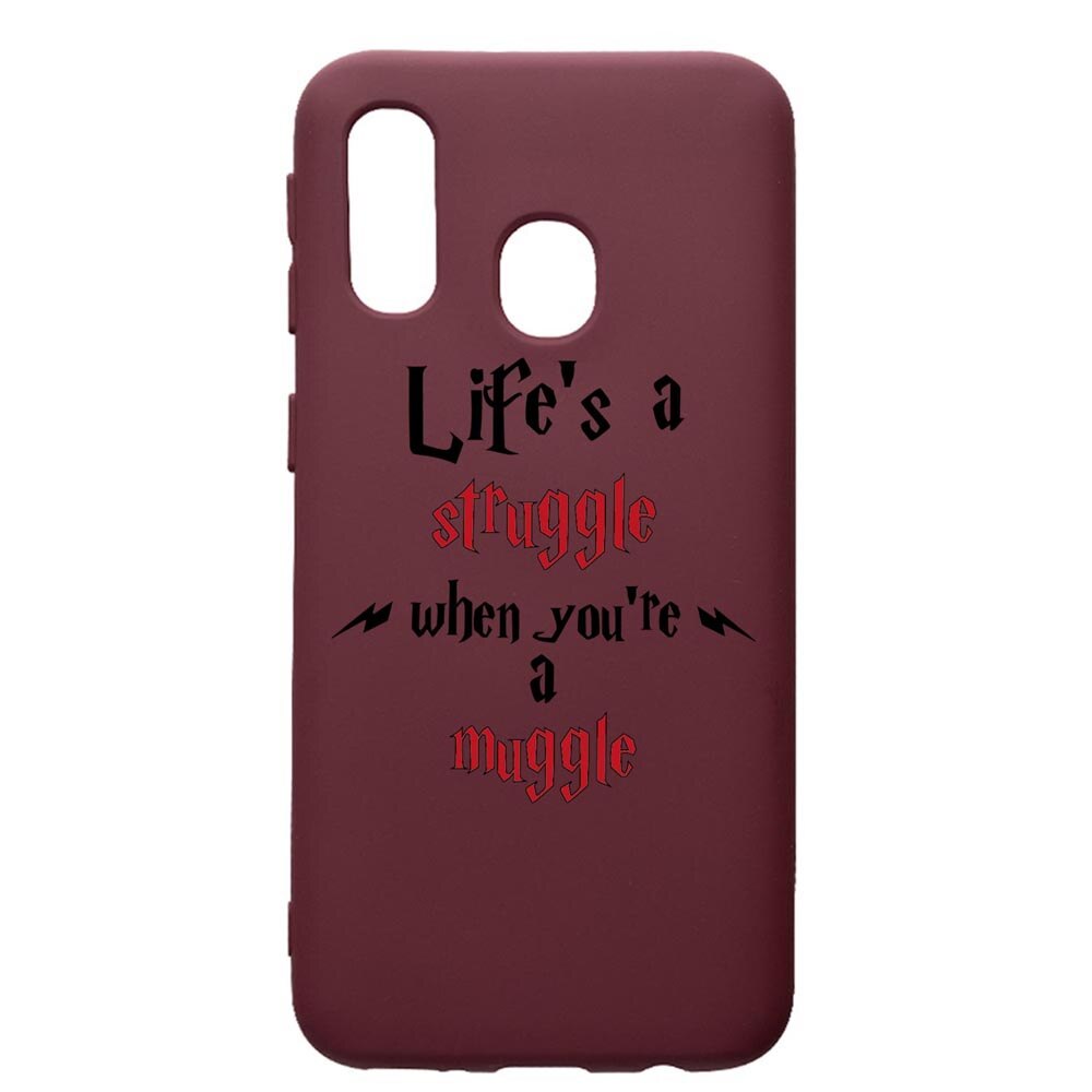 Husa Premium Silicon compatibila cu Samsung Galaxy A20E, Life Is A Struggle, cu interiorul din material textil, protectie camera, Burgundy, PBR857