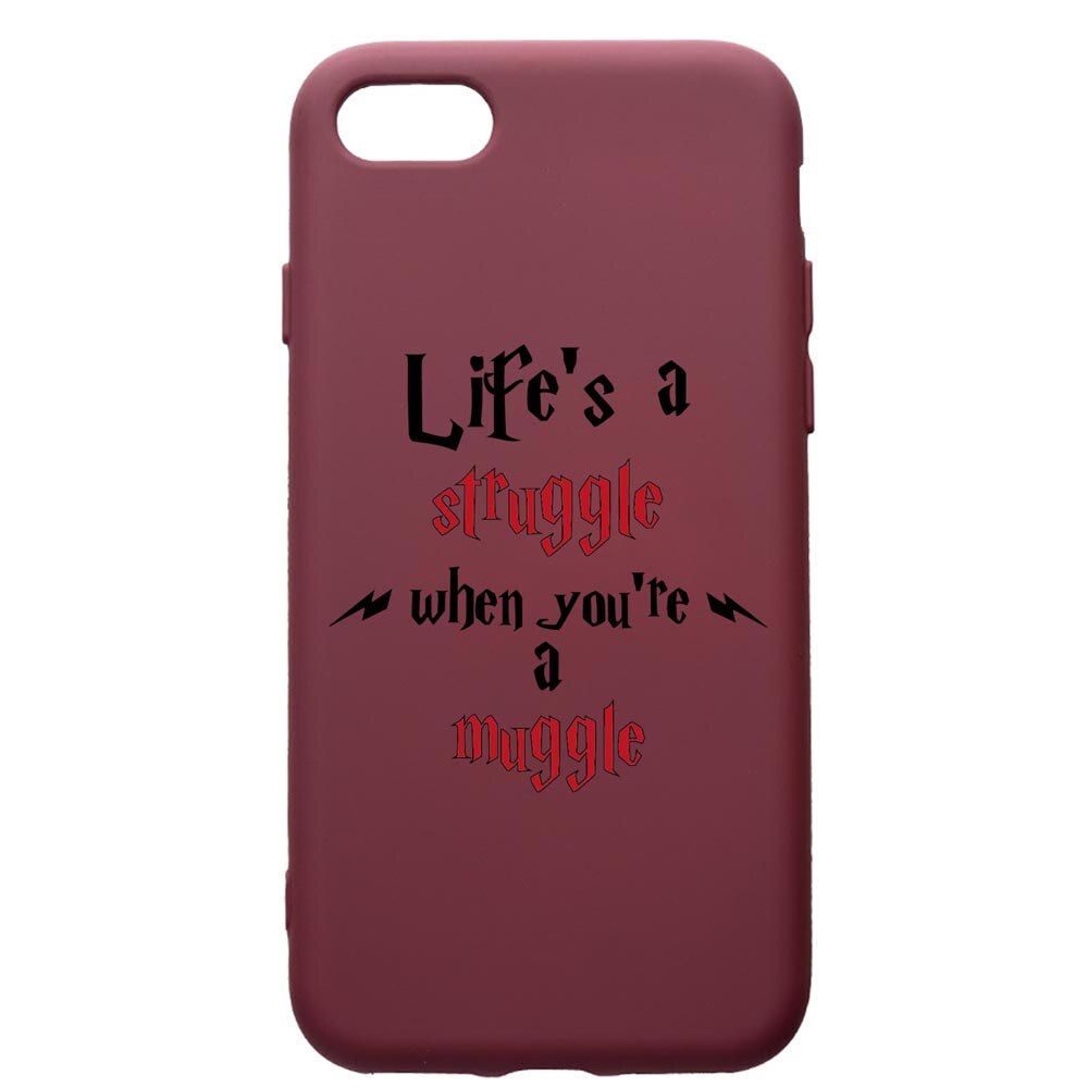 Husa Premium Silicon compatibila cu Apple iPhone SE 2 / iPhone 8 / iPhone 7, Life Is A Struggle, cu interiorul din material textil, protectie camera, Burgundy, PBR857
