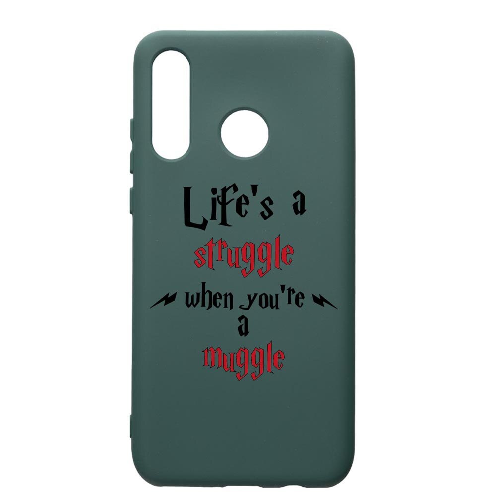 Husa Premium Silicon Compatibila Cu Huawei P30 Lite, Life Is A Struggle, cu interiorul din material textil, protectie camera, Forest Green, PFG857