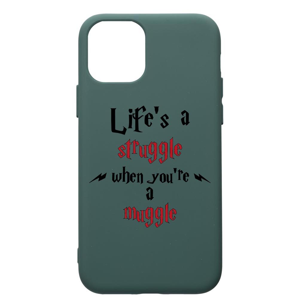 Husa Premium Silicon Compatibila Cu Apple iPhone 11, Life Is A Struggle, cu interiorul din material textil, protectie camera, Forest Green, PFG857