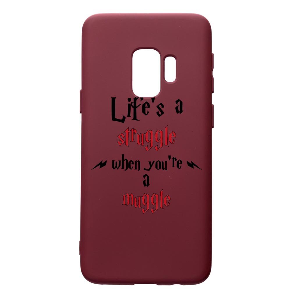 Husa Premium Silicon compatibila cu Samsung Galaxy S9, Life Is A Struggle, cu interiorul din material textil, protectie camera, Burgundy, PBR857
