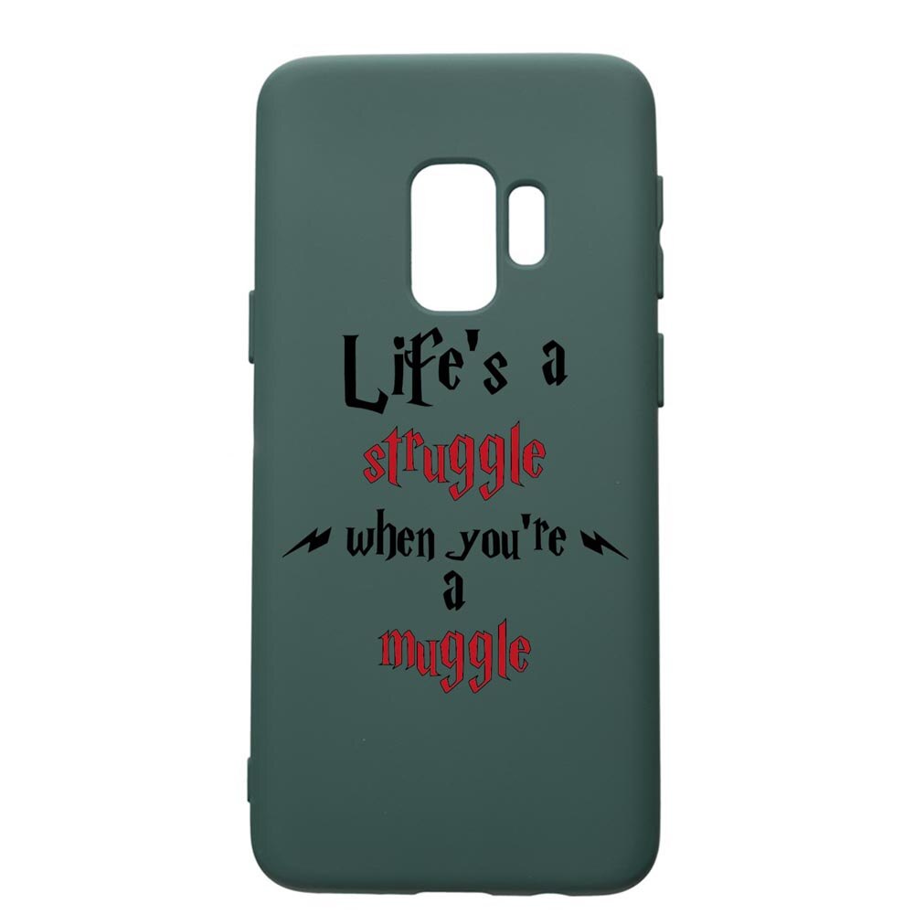 Husa Premium Silicon Compatibila Cu Samsung Galaxy S9, Life Is A Struggle, cu interiorul din material textil, protectie camera, Forest Green, PFG857