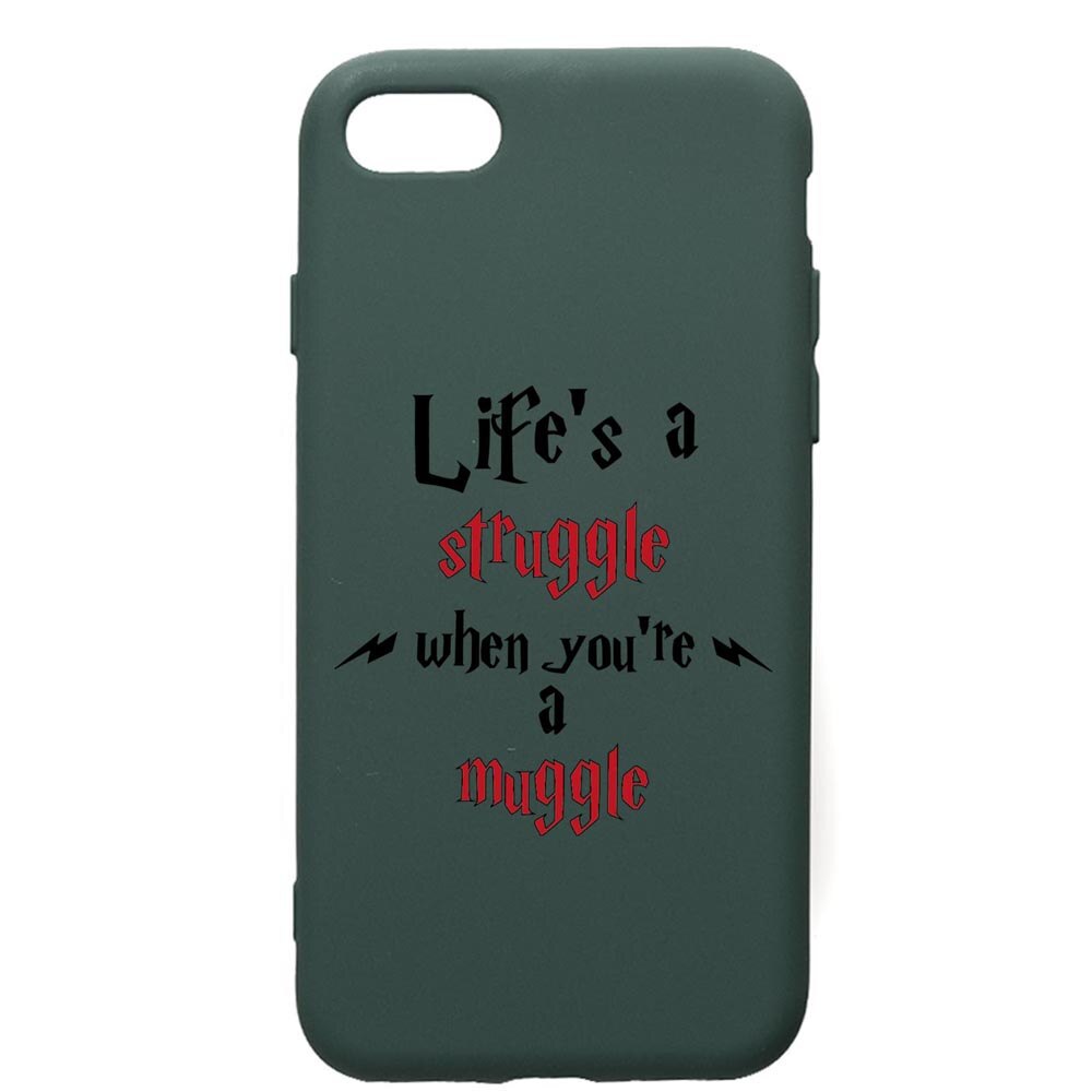 Husa Premium Silicon Compatibila Cu Apple iPhone SE 2 / iPhone 8 / iPhone 7, Life Is A Struggle, cu interiorul din material textil, protectie camera, Forest Green, PFG857