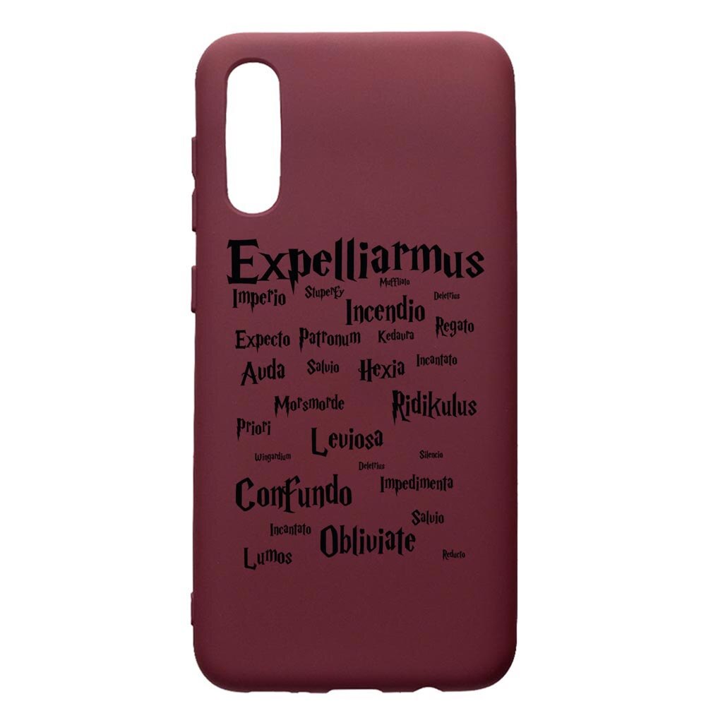 Husa Premium Silicon compatibila cu Samsung Galaxy A50, Harry Potter Spells, cu interiorul din material textil, protectie camera, Burgundy, PBR865