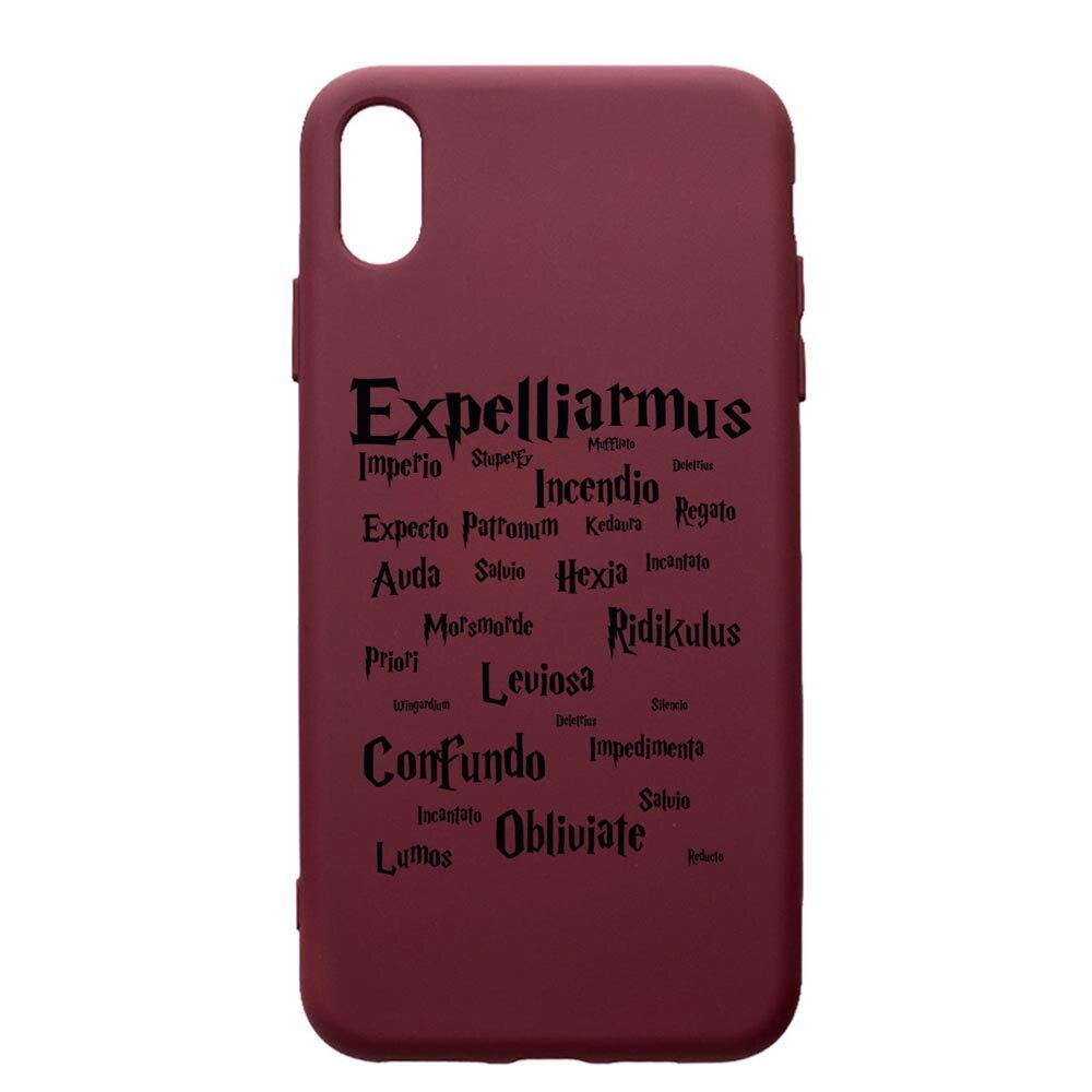 Husa Premium Silicon compatibila cu Apple iPhone XS Max, Harry Potter Spells, cu interiorul din material textil, protectie camera, Burgundy, PBR865