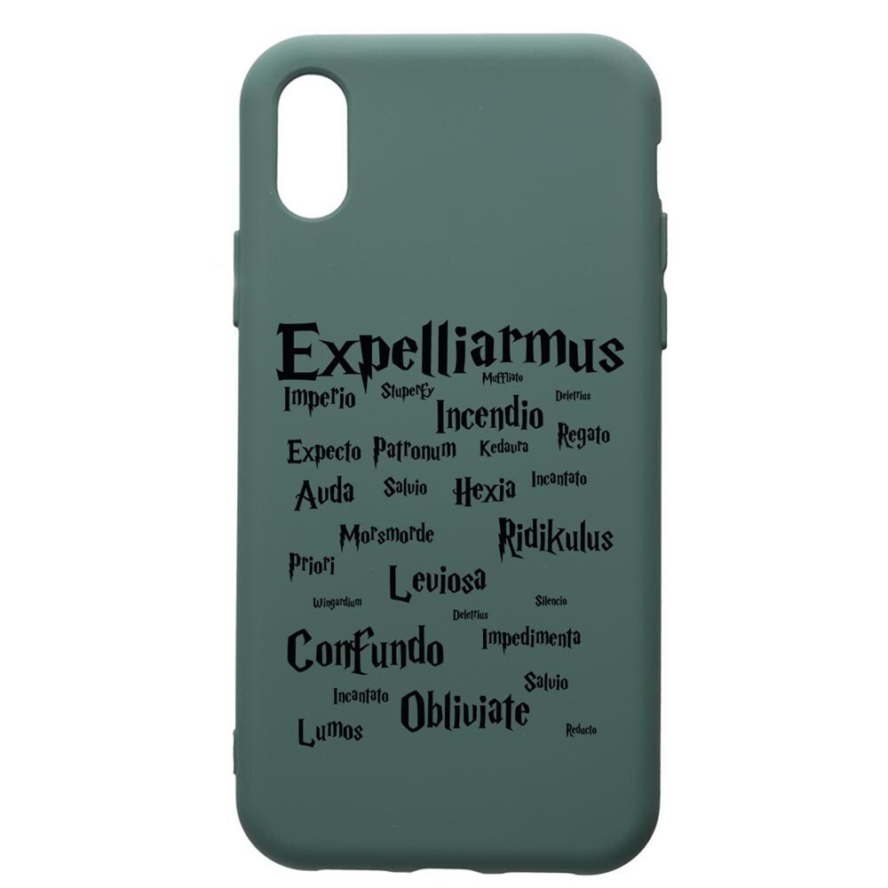Husa Premium Silicon Compatibila Cu Apple iPhone XS Max, Harry Potter Spells, cu interiorul din material textil, protectie camera, Forest Green, PFG865