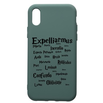 Husa Premium Silicon Compatibila Cu Apple iPhone XS / iPhone X, Harry Potter Spells, cu interiorul din material textil, protectie camera, Forest Green, PFG865 Husa Premium Silicon Compatibila Cu Apple iPhone XS / iPhone X, Harry Potter Spells, cu interiorul din material textil, protectie camera, Forest Green, PFG865
