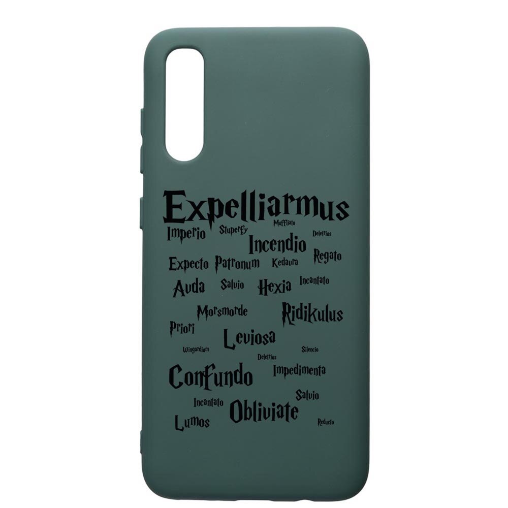 Husa Premium Silicon Compatibila Cu Samsung Galaxy A70, Harry Potter Spells, cu interiorul din material textil, protectie camera, Forest Green, PFG865