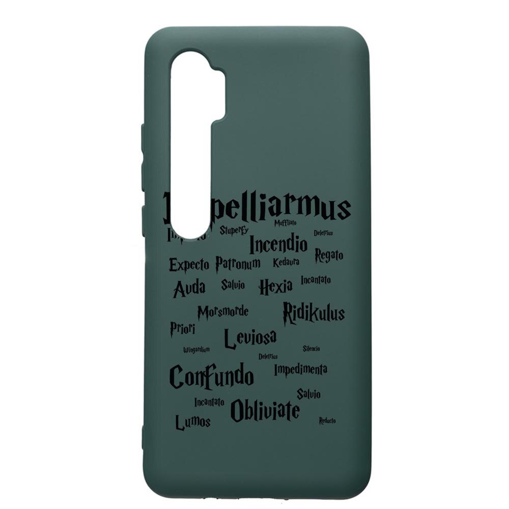 Husa Premium Silicon Compatibila Cu Xiaomi Mi Note 10, Harry Potter Spells, cu interiorul din material textil, protectie camera, Forest Green, PFG865