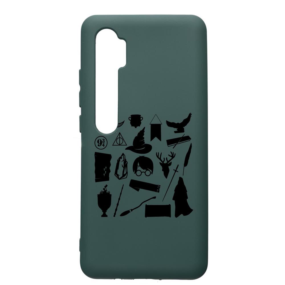 Husa Premium Silicon Compatibila Cu Xiaomi Mi Note 10, Harry Potter Symbols, cu interiorul din material textil, protectie camera, Forest Green, PFG866
