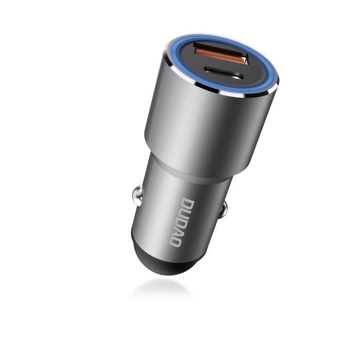 Dudao USB / USB autós töltő C típusú Power Delivery gyorstöltés 22,5 W szürke (R4PQ)
