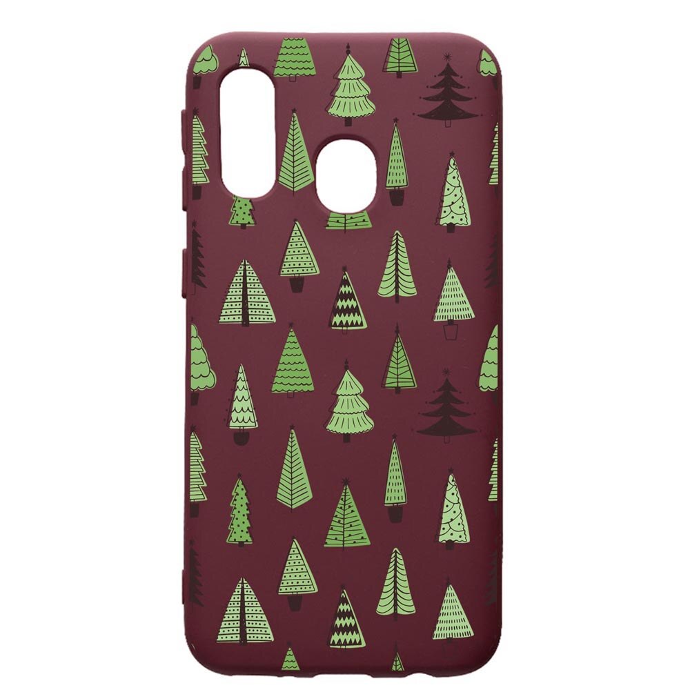 Husa Premium Silicon compatibila cu Samsung Galaxy A20E, Christmas Tree Shapes, cu interiorul din material textil, protectie camera, Burgundy, PBR872