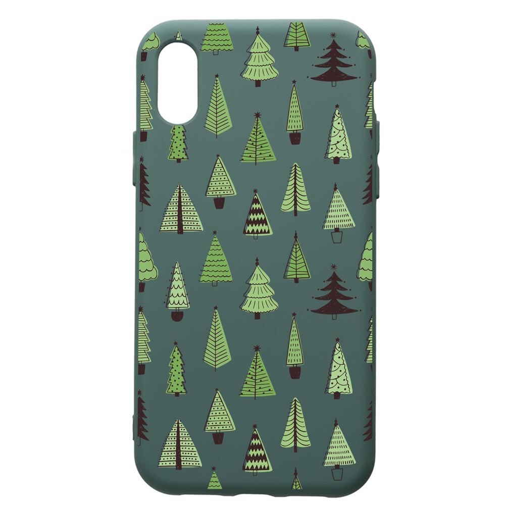 Husa Premium Silicon Compatibila Cu Apple iPhone XS Max, Christmas Tree Shapes, cu interiorul din material textil, protectie camera, Forest Green, PFG872