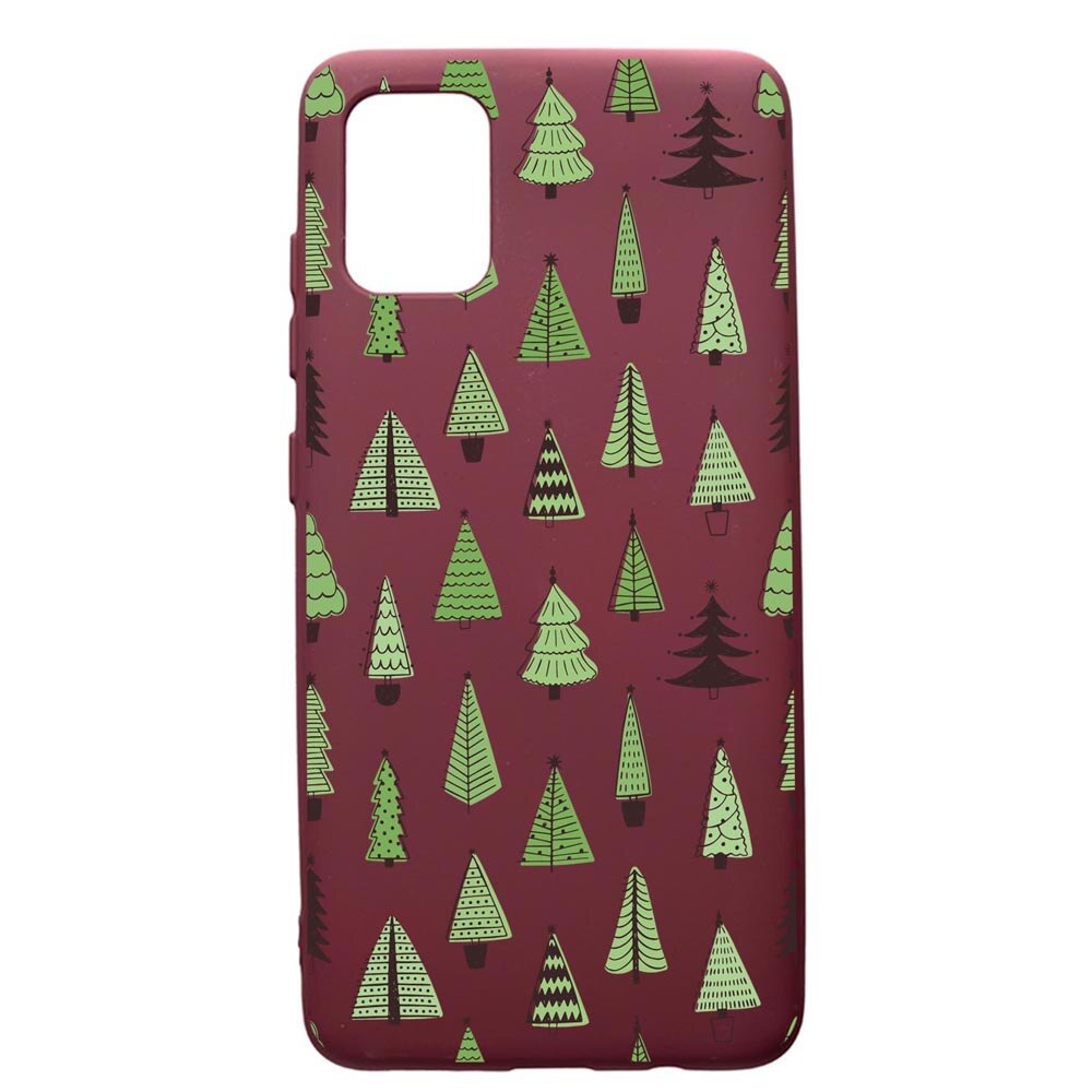 Husa Premium Silicon compatibila cu Samsung Galaxy S20 Plus, Christmas Tree Shapes, cu interiorul din material textil, protectie camera, Burgundy, PBR872