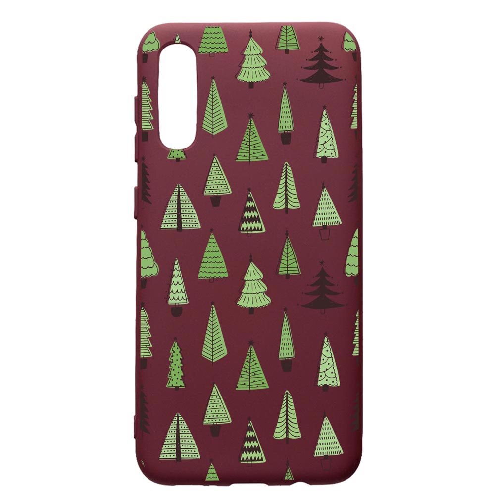 Husa Premium Silicon compatibila cu Samsung Galaxy A50, Christmas Tree Shapes, cu interiorul din material textil, protectie camera, Burgundy, PBR872