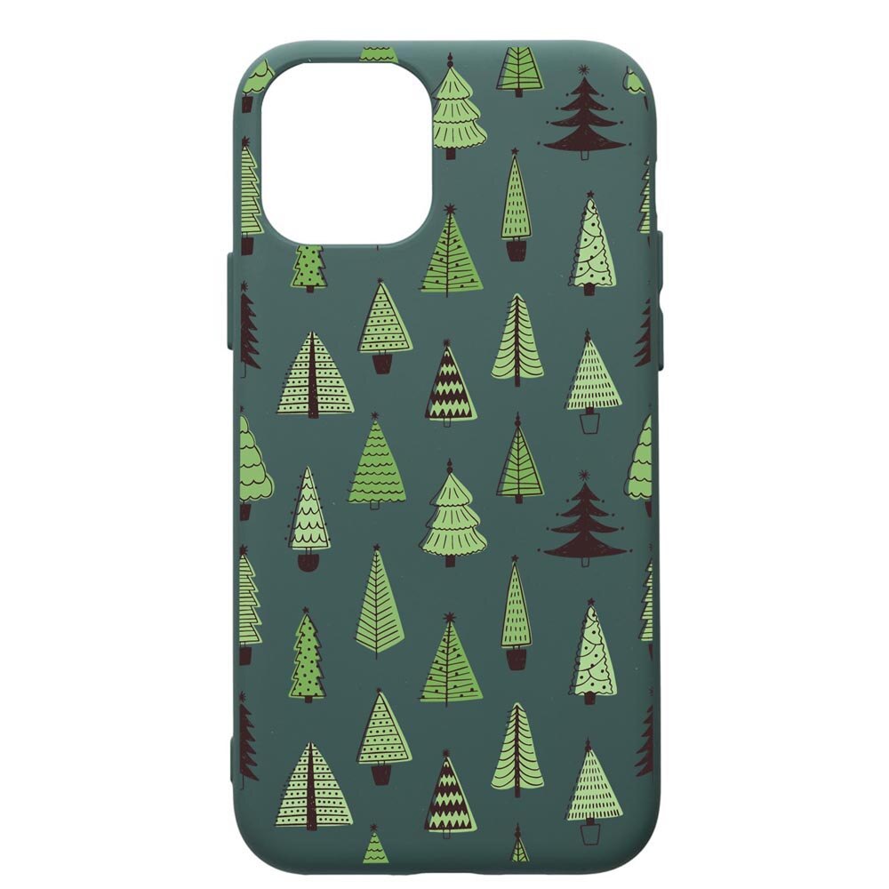 Husa Premium Silicon Compatibila Cu Apple iPhone 11 Pro, Christmas Tree Shapes, cu interiorul din material textil, protectie camera, Forest Green, PFG872
