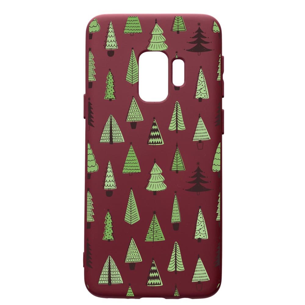 Husa Premium Silicon compatibila cu Samsung Galaxy S9, Christmas Tree Shapes, cu interiorul din material textil, protectie camera, Burgundy, PBR872