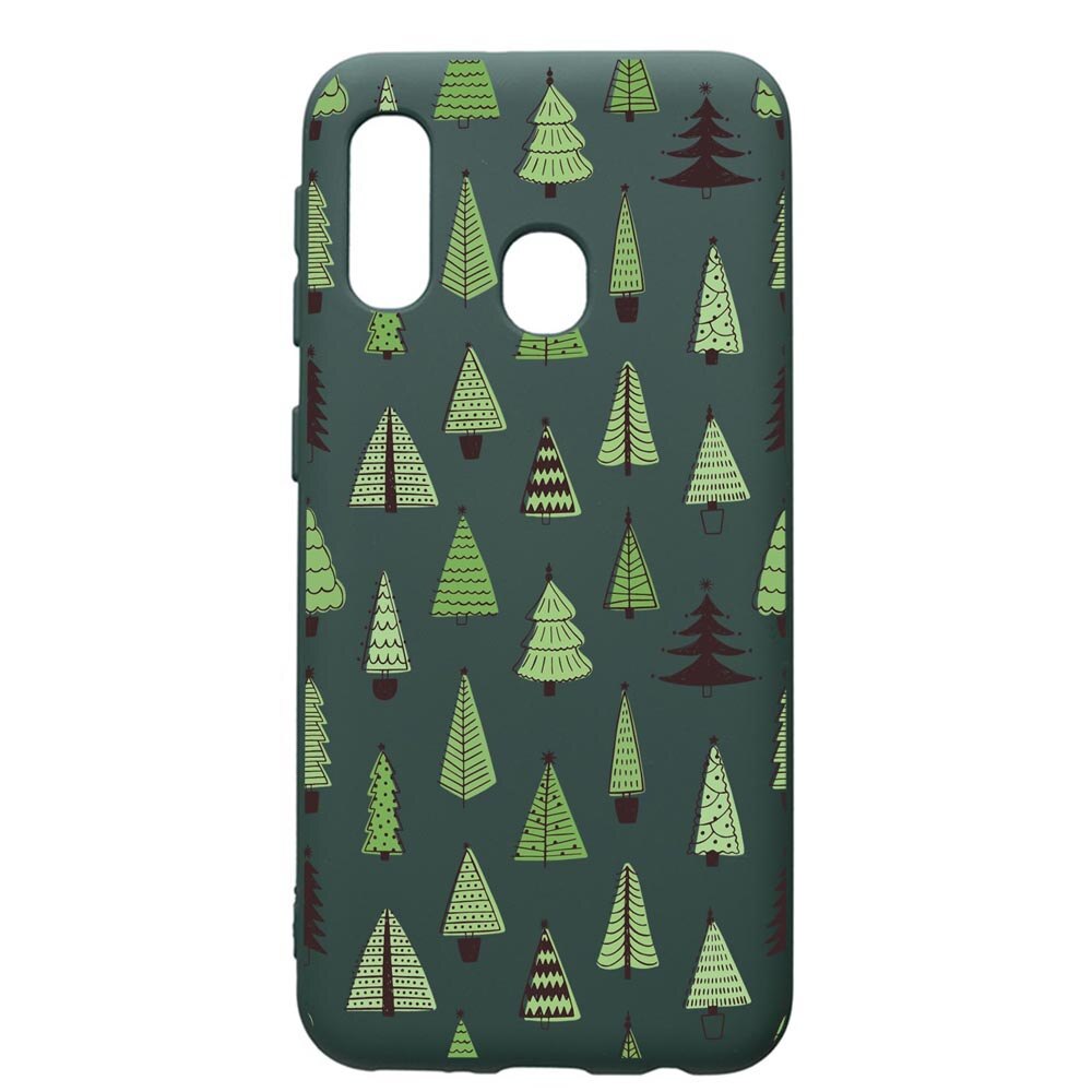 Husa Premium Silicon Compatibila Cu Samsung Galaxy A20E, Christmas Tree Shapes, cu interiorul din material textil, protectie camera, Forest Green, PFG872