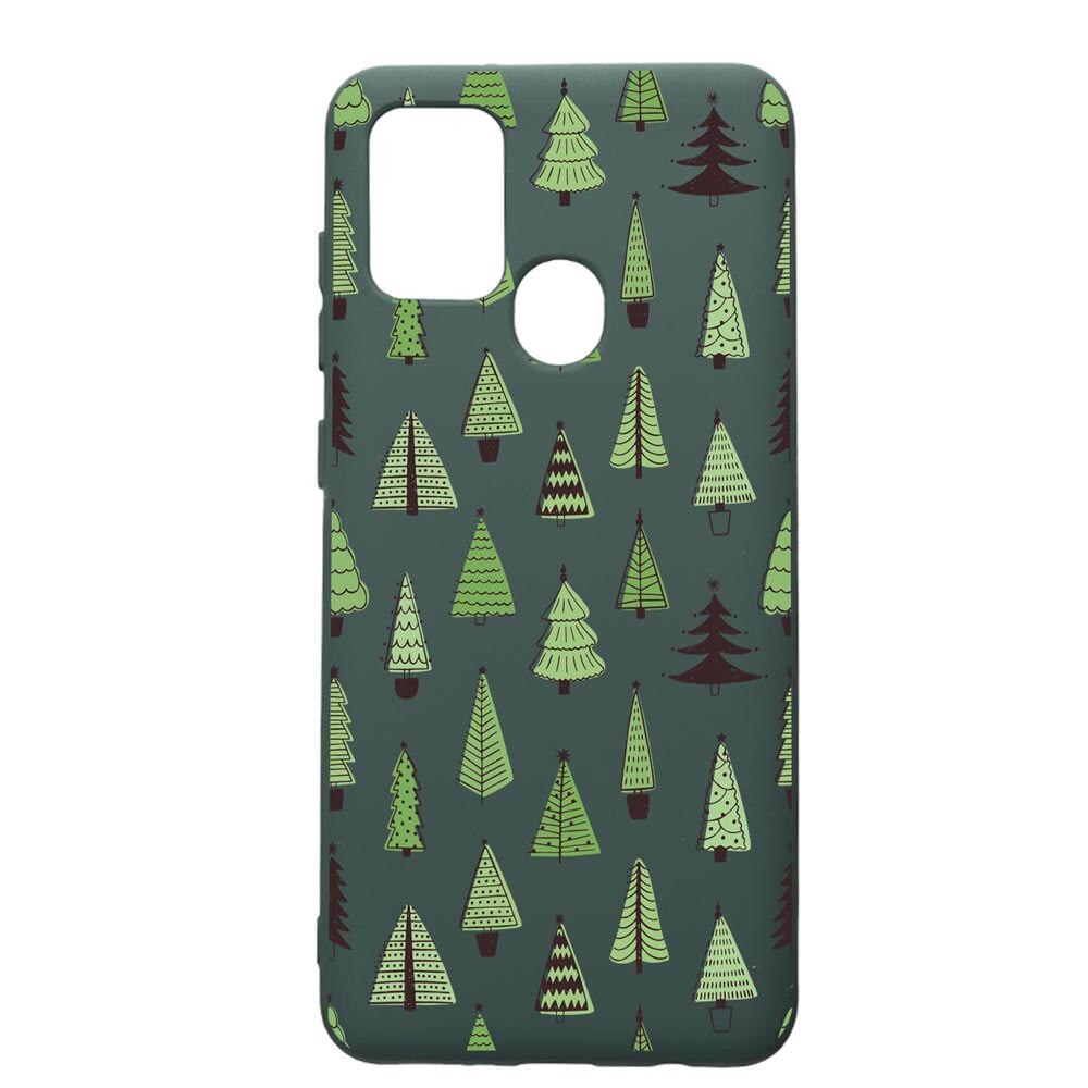 Husa Premium Silicon Compatibila Cu Huawei P Smart 2020, Christmas Tree Shapes, cu interiorul din material textil, protectie camera, Forest Green, PFG872