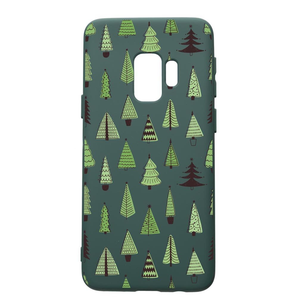 Husa Premium Silicon Compatibila Cu Samsung Galaxy S9, Christmas Tree Shapes, cu interiorul din material textil, protectie camera, Forest Green, PFG872