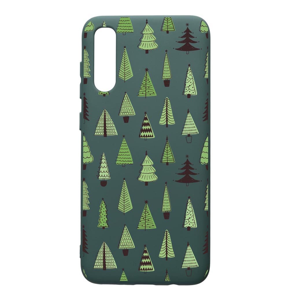 Husa Premium Silicon Compatibila Cu Samsung Galaxy A70, Christmas Tree Shapes, cu interiorul din material textil, protectie camera, Forest Green, PFG872