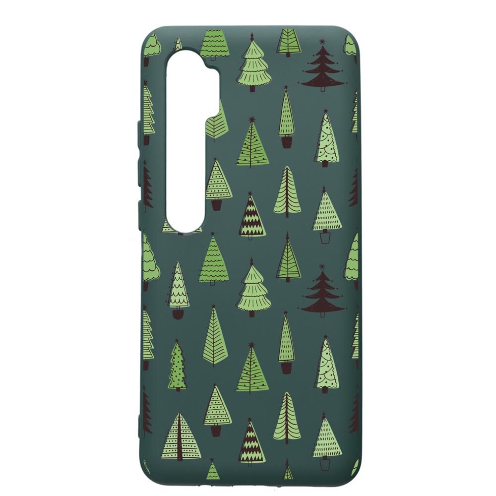 Husa Premium Silicon Compatibila Cu Xiaomi Mi Note 10, Christmas Tree Shapes, cu interiorul din material textil, protectie camera, Forest Green, PFG872