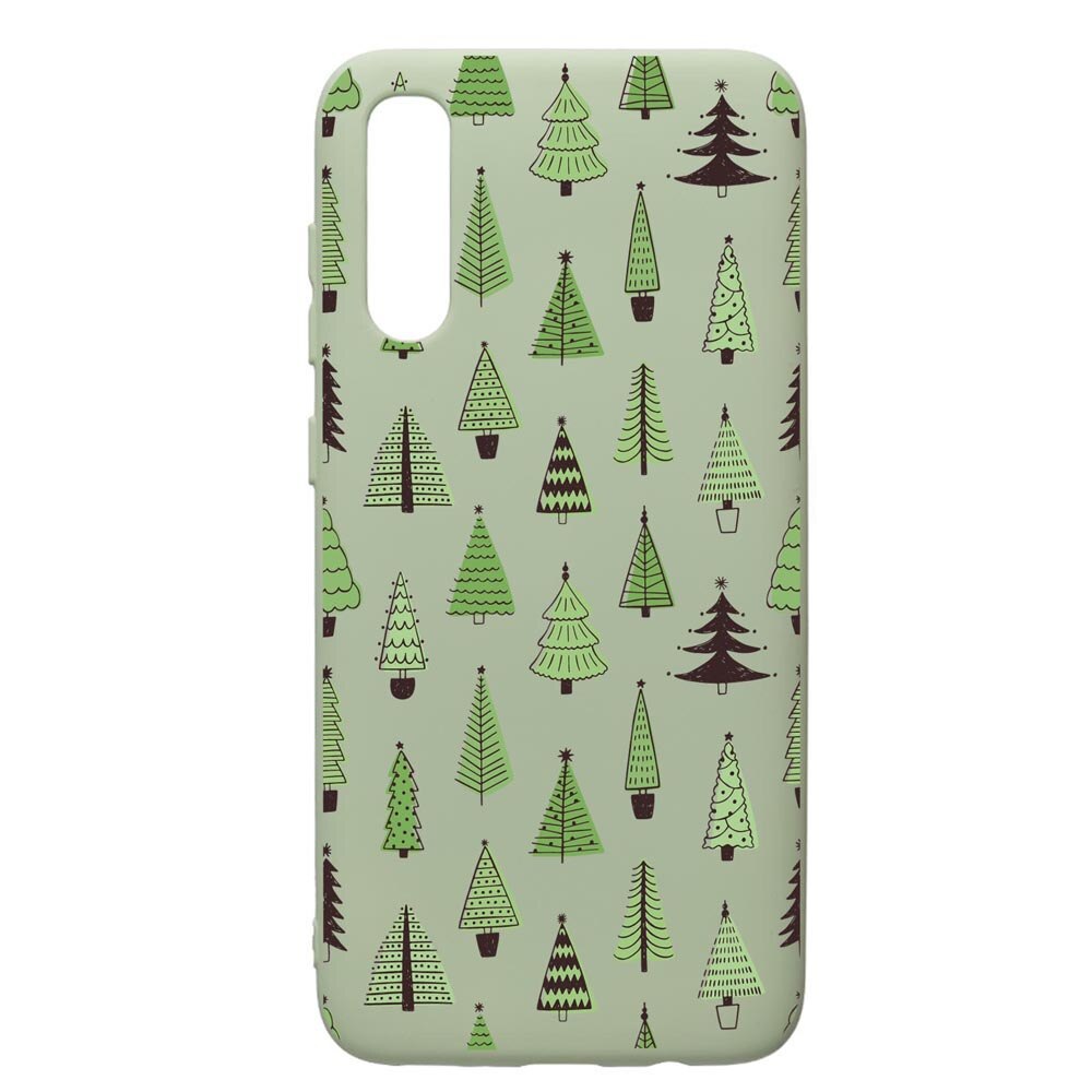 Husa Premium Silicon Compatibila Cu Samsung Galaxy A70, Christmas Tree Shapes, cu interiorul din material textil, protectie camera, Beryl, PGR872