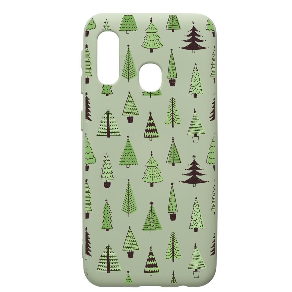 Husa Premium Silicon Compatibila Cu Samsung Galaxy A20e, Christmas Tree Shapes, cu interiorul din material textil, protectie camera, Beryl, PGR872