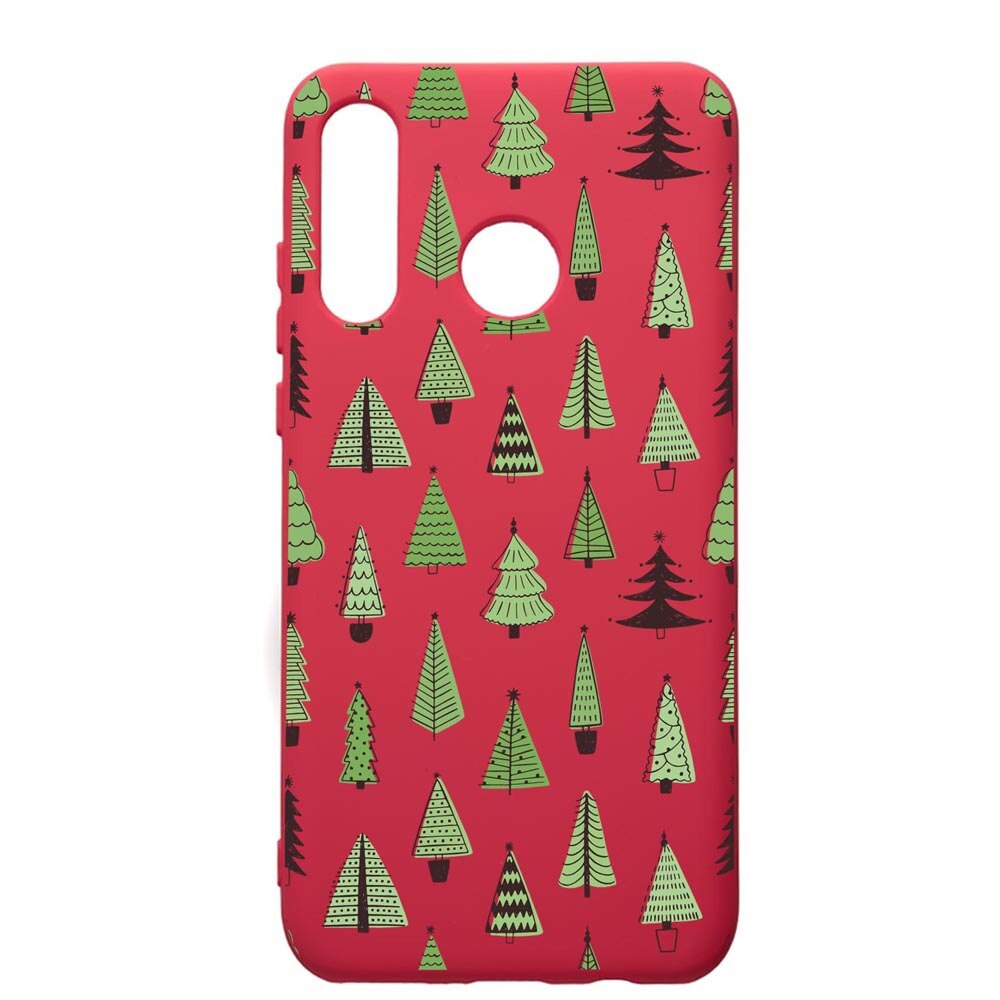 Husa Premium Silicon Compatibila Cu Huawei P30 Lite, Christmas Tree Shapes, silicon, cu interiorul din material textil, protectie camera, Maroon, PM872