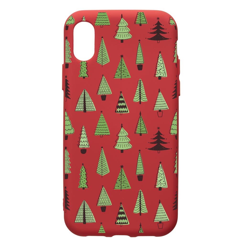 Husa Premium Silicon Compatibila Cu Samsung Galaxy A01, Christmas Tree Shapes, silicon, cu interiorul din material textil, protectie camera, Red, PR872
