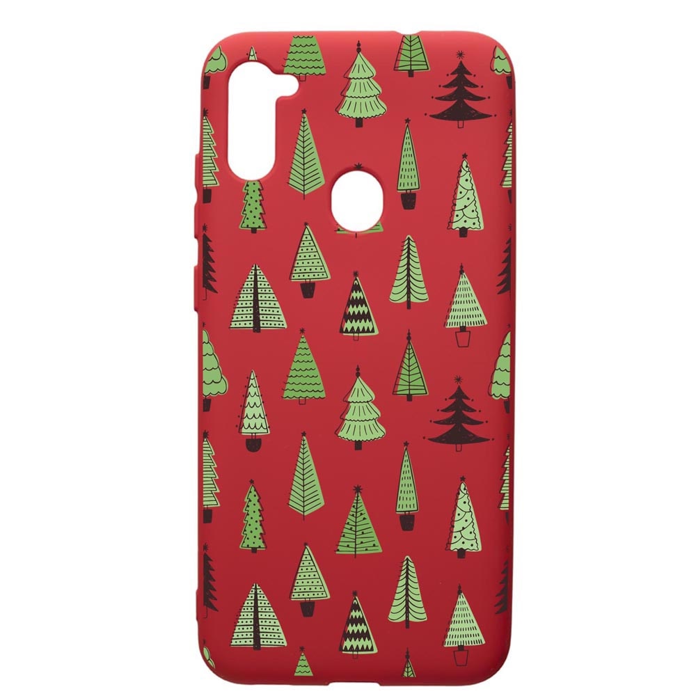 Husa Premium Silicon Compatibila Cu Samsung Galaxy A11, Christmas Tree Shapes, silicon, cu interiorul din material textil, protectie camera, Red, PR872