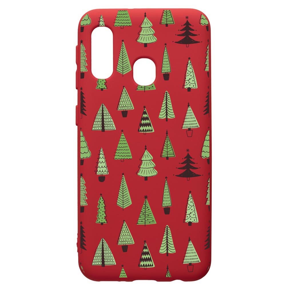 Husa Premium Silicon Compatibila Cu Samsung Galaxy A20E, Christmas Tree Shapes, silicon, cu interiorul din material textil, protectie camera, Red, PR872