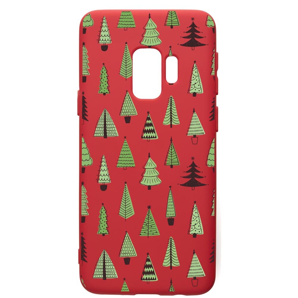 Husa Premium Silicon Compatibila Cu Samsung Galaxy S9, Christmas Tree Shapes, silicon, cu interiorul din material textil, protectie camera, Red, PR872