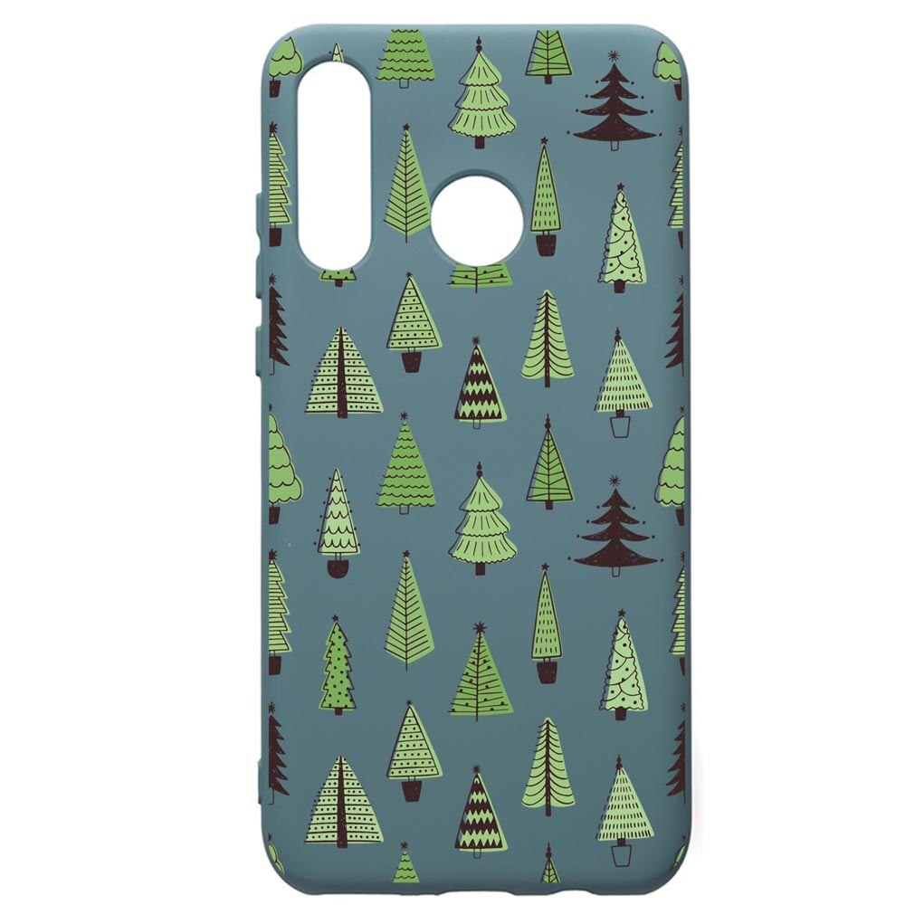 Husa Premium Silicon Compatibila Cu Huawei P30 Lite, Christmas Tree Shapes, silicon, cu interiorul din material textil, protectie camera, Cornflower, PCF872