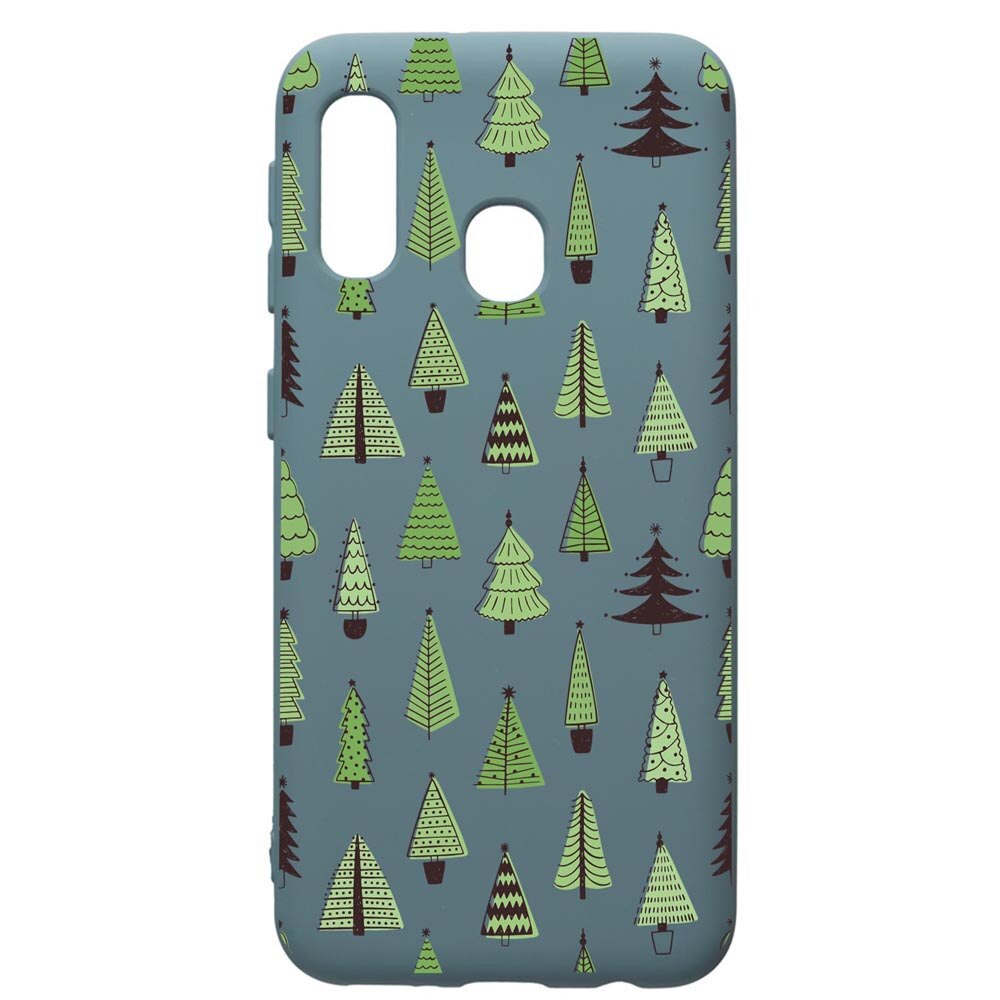 Husa Premium Silicon Compatibila Cu Samsung Galaxy A20E, Christmas Tree Shapes, silicon, cu interiorul din material textil, protectie camera, Cornflower, PCF872