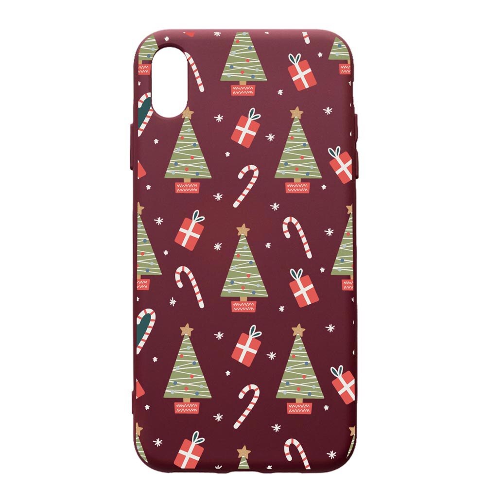 Husa Premium Silicon compatibila cu Apple iPhone XS Max, Christmas Pattern, cu interiorul din material textil, protectie camera, Burgundy, PBR873