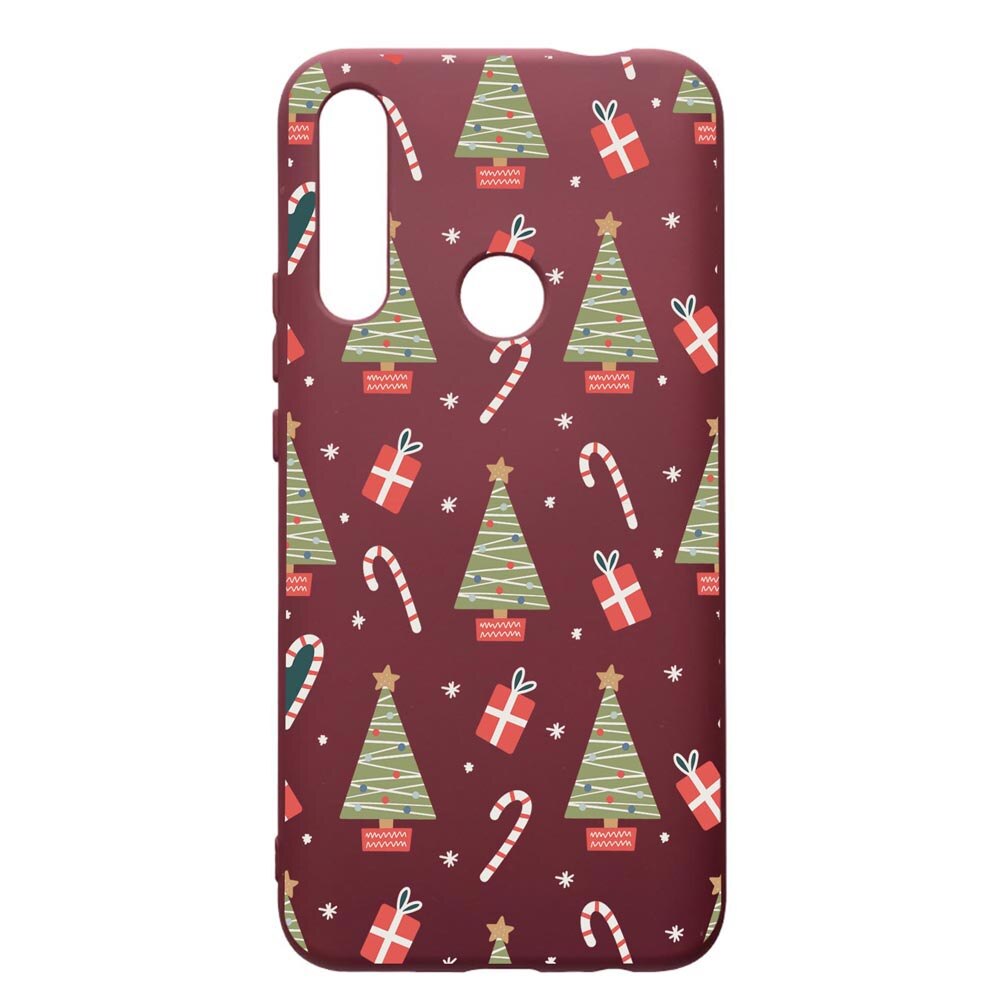 Husa Premium Silicon compatibila cu Huawei P Smart Z, Christmas Pattern, cu interiorul din material textil, protectie camera, Burgundy, PBR873