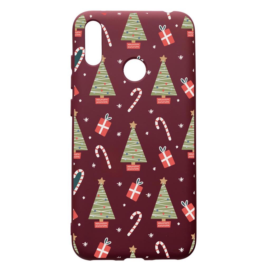Husa Premium Silicon compatibila cu Huawei Y7 2019, Christmas Pattern, cu interiorul din material textil, protectie camera, Burgundy, PBR873