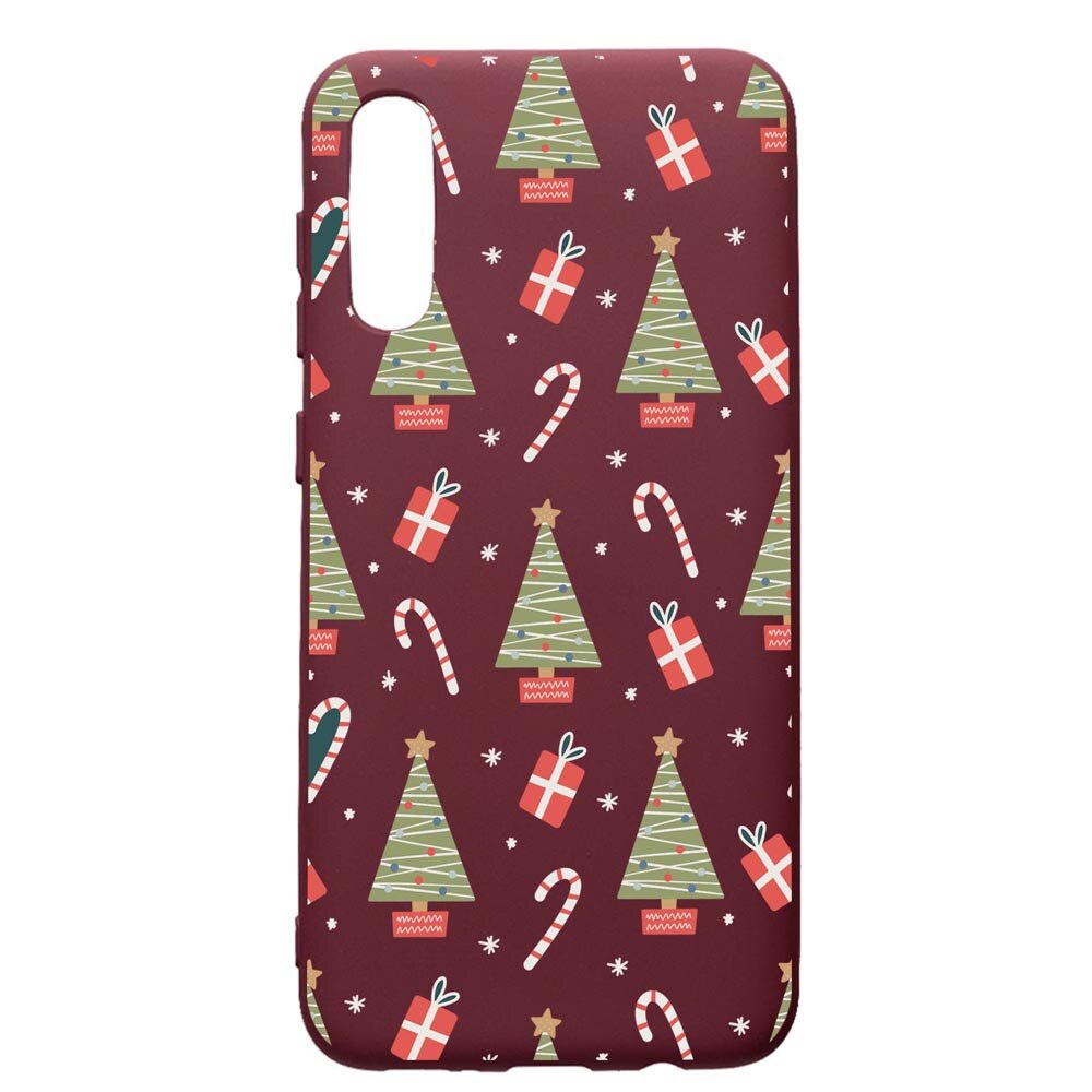 Husa Premium Silicon compatibila cu Samsung Galaxy A50, Christmas Pattern, cu interiorul din material textil, protectie camera, Burgundy, PBR873